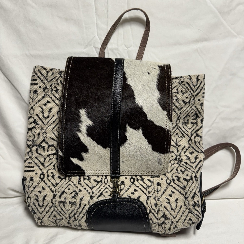 Myra Bag Leather Hair On Backpack-Southwest Hair-on Fur Cow Backpack Travel Bag